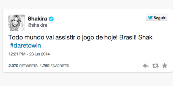 enowbrasil's tweet photo. AHA UHU: A SHAKIRA É NOOOSA! Shak avisa que vai torcer pro BRAZA HOJE! #Copa2014 #VaiTerWakaWakaSim #CopanoE! http://t.co/k2F9JgiIAH