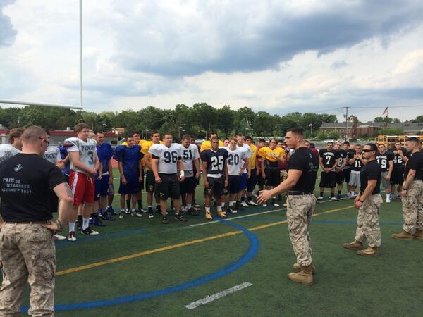 PingryAthletics's tweet photo. Practice #2 preparing for Thursday's #BasiloneBowl  The Marines have officially taken over #leathernecks http://t.co/XSBOpG43Tc
