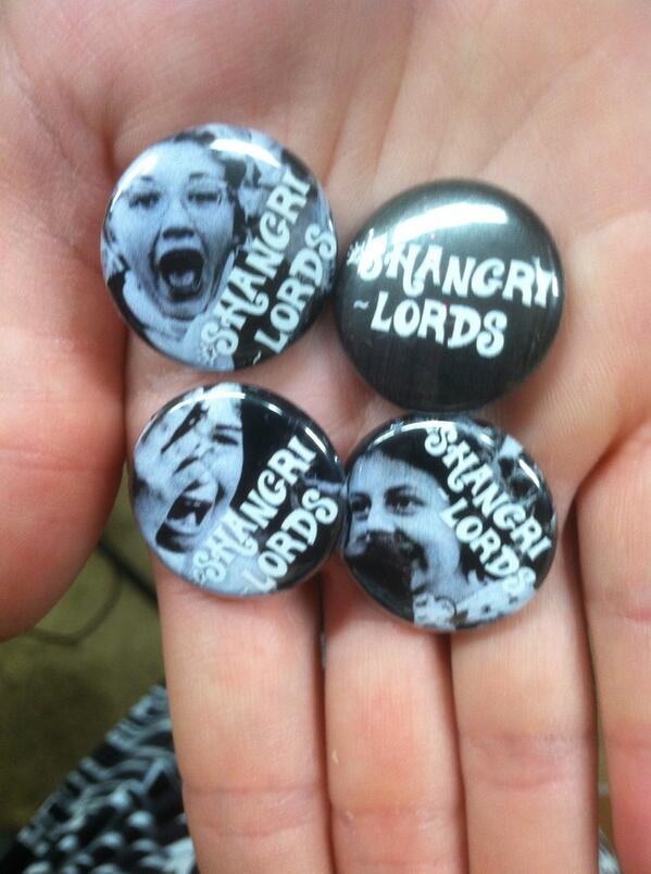 ShangriLords's tweet photo. What's happening? Shangri-Lords buttons, that's what! See us Tuesday at @smatter929 in #RVA at band-o'clock. http://t.co/1UHYQmoStw
