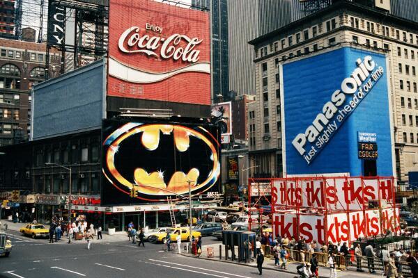 NYC's tweet photo. #Batman25 MT @kristapley You can see the @TimesSquareNYC Batman logo in Jason Takes Manhattan, I think. #NYC #NewYork http://t.co/8yWtZAnM8R