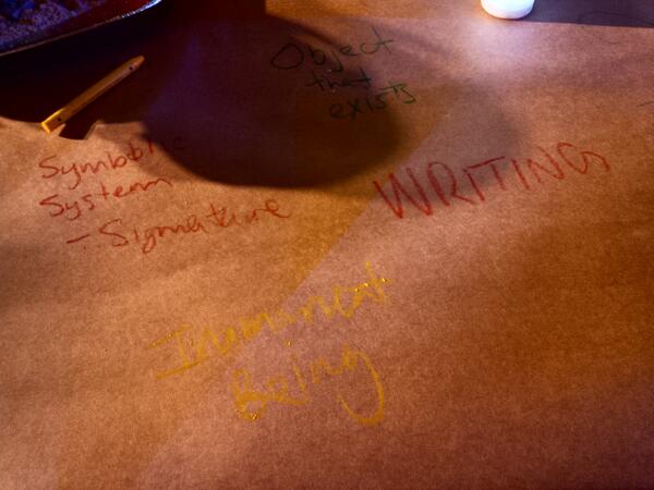 asayeed's tweet image. At Google Party writing profound messages in crayon. #acl2014 #acl14nlp