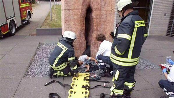 NBCLA's tweet photo. Nearly 2 dozen rescuers help free 20-year-old student trapped in 6-foot vagina statue http://t.co/nbZk5V3VB2 http://t.co/p57S8B5jJi