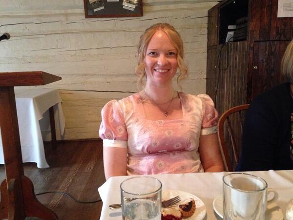 MelanieKerrAuth's tweet photo. Dressed up for the book fair social! #JaneAusten #costume http://t.co/HyZaP9biYX