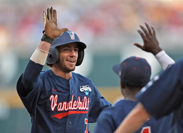 SportsCenter's tweet photo. Vanderbilt wins Game 1 of CWS Final over Virginia, 9-8. Commodores now one win away from National Championship. http://t.co/fPl8I3Qlxs