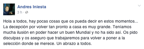 FutboolFichajes's tweet photo. Iniesta, tras el adiós de #ESP. http://t.co/Jui1bjRHeR