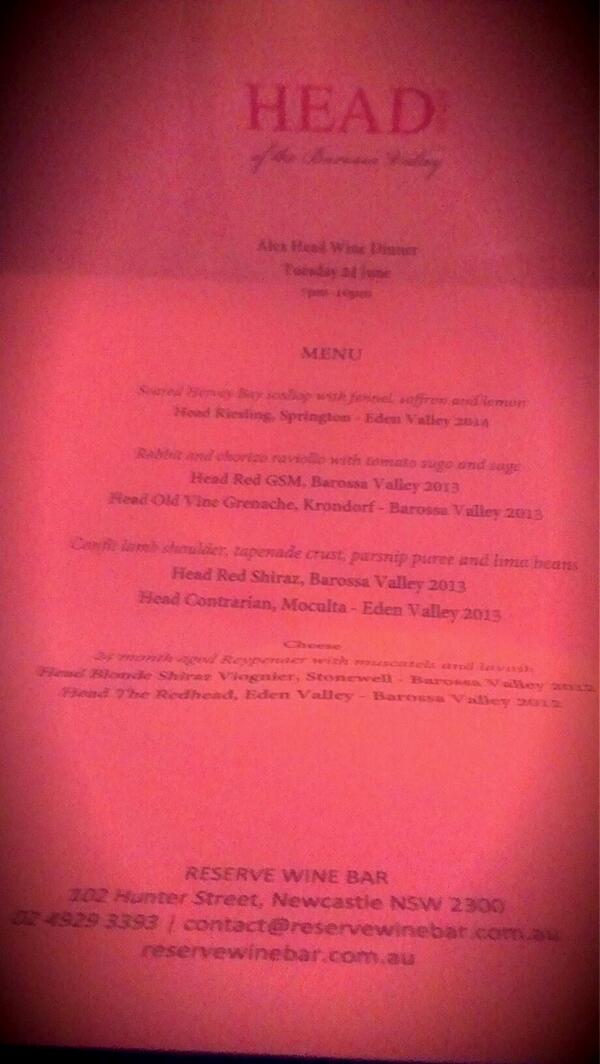 artisanwinz's tweet photo. Head Winemaker Dinner @ Reserve Wine Bar Newcastle...... http://t.co/qc9daHQIhu