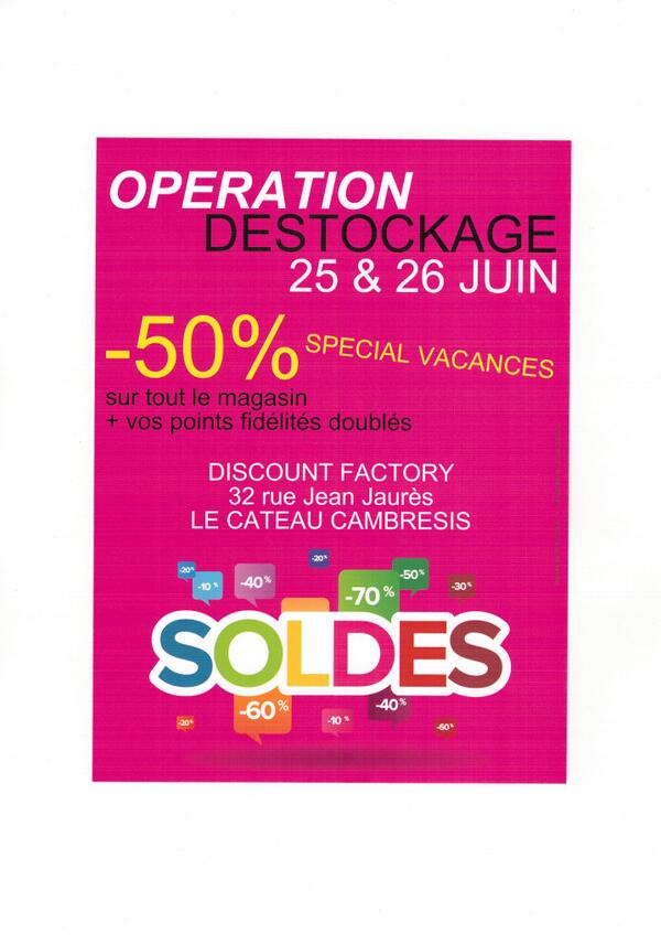 DiscountFactor's tweet image. 3eme Vente flash 
-50% sur tout le magasin 
SPÉCIAL VACANCES
25 &amp;amp; 26 JUIN