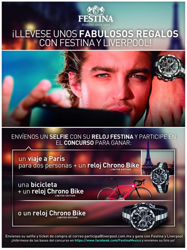 FestinaMexico's tweet photo. ¡Festina y Liverpool te llevan a París! Participa para ganar del 15 de Jun al 31 de Jul 2014 http://t.co/iz9rx8Hsl8 http://t.co/8dP1OWPoCb