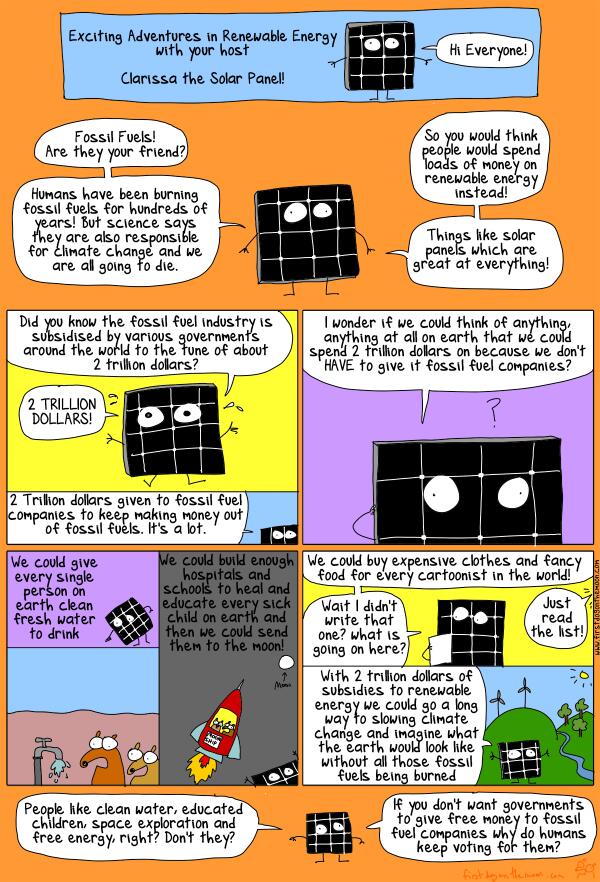 Presenting Clarissa the Solar Panel... What would you rather see fossil fuel subsidies spent on? via @firstdogonmoon