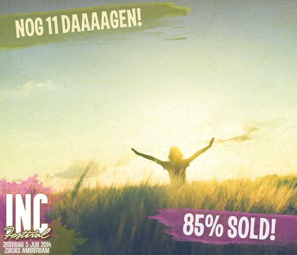 INCFESTIVAL's tweet photo. Er zijn nog maar 15% #INCFestival tickets beschikbaar! Tickets: http://t.co/FoIpFoL7Fb http://t.co/VDNIqG2qCS
