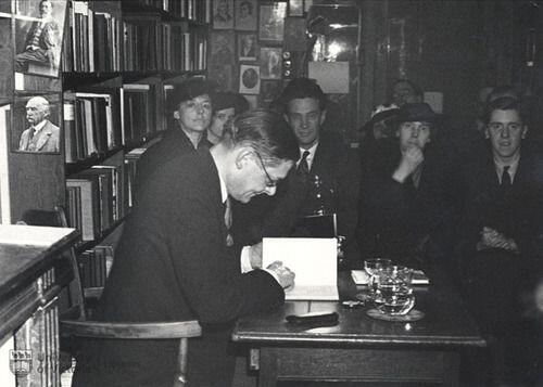 T. S. Eliot reading his poetry at Shakespeare &amp; Company, Paris, 1936*