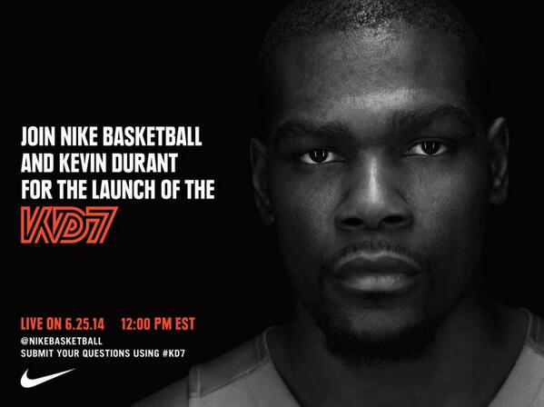 nikebasketball's tweet photo. The countdown starts now. 24 hours until the live reveal of the #KD7 with @KDTrey5. http://t.co/wSSYxGj2Db