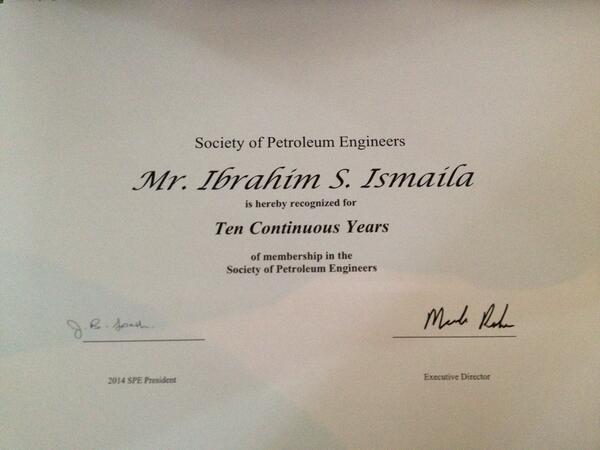 teexlim's tweet photo. Ten years of spe membership #societyofpetroleumengineers #SPE #NAICE2014 #SPENigeria #spemember http://t.co/hu5DSS1ObR