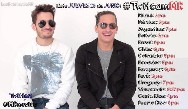 FC_MRMedellin's tweet image. (NUEVO)

la twicam es este jueves 26 de junio  #TwicamMR

horarios♥

@MRmusica  algo soñado

#familiaMR
#notasMR