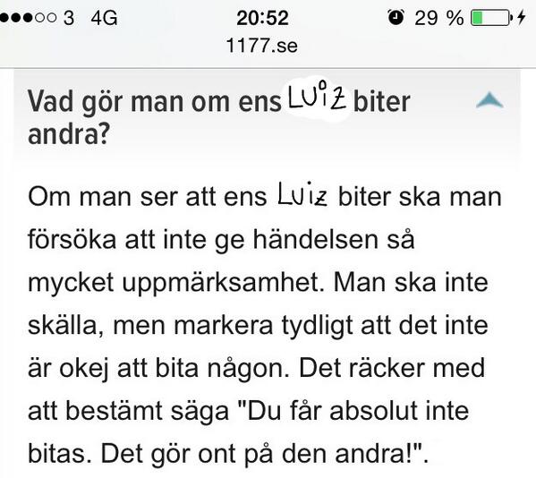 MrBreitholtz's tweet image. Enligt 1177 viktigt att vi slutar prata om Suarez bitande nu.