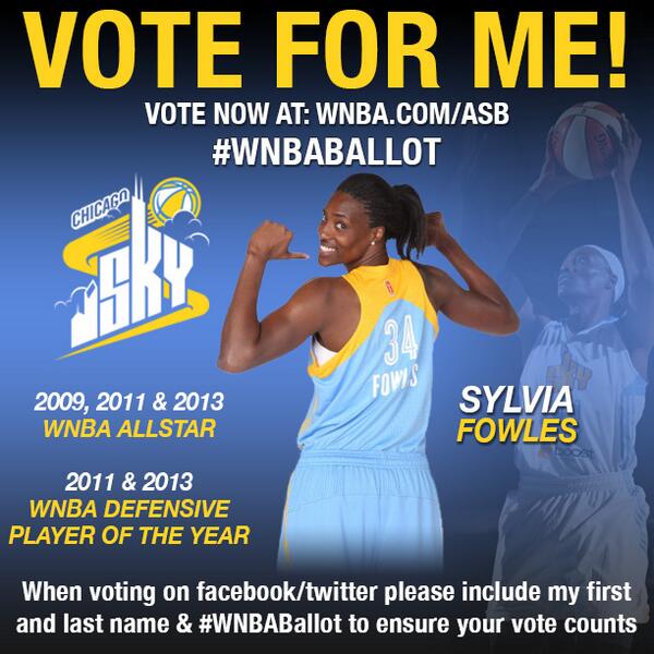 chicagosky's tweet image. RT NOW &amp;amp; help send @sylviafowles to the @boostmobile 2014 #WNBAAllstar Game #WNBABallot