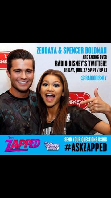 Yo! <a href="/Zendaya/">Zendaya</a> and I are taking over <a href="/radiodisney/">RADIO DISNEY</a> 's twitter this Friday for the premiere of #Zapped ! Gonna get crazy!