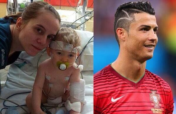 TuiterHits's tweet photo. Cristiano se hizo el corte de pelo por una niña a la cual le pago la operación de un tumor, el diseño es la cicatriz. http://t.co/1YW4JSk8yP