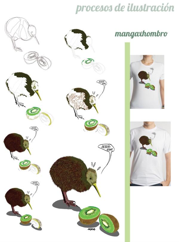 mxhshop's tweet image. proceso de #ilustración #kiwi Entra en mangaxhombroshop.com descubre todos nuestros diseños. #animales #naturaleza
