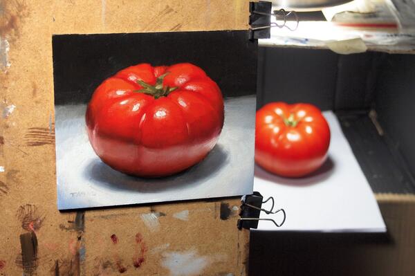 codzienne's tweet photo. Tomato, oil on gessoboard, 14x12 cm, #codzienne, #Tomatoes http://t.co/dzditCIdXb