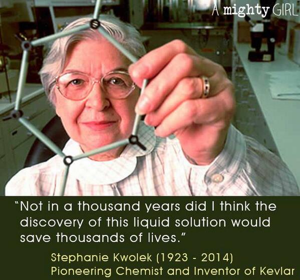 mooresusan44's tweet photo. Stephanie Kwolek (July 31, 1923 – June 18, 2014) Inventor of Kevlar, via A Mighty Girl on FB https://t.co/1DJI4CrYPn http://t.co/ECYgsE0OGz