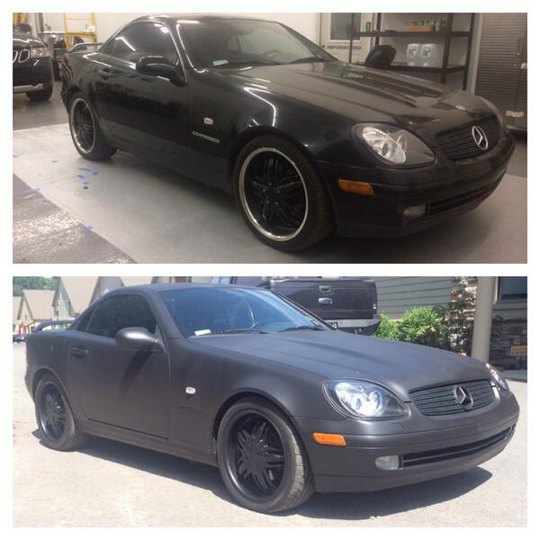 HyperDips's tweet photo. Before and after of this Mercedes SLK 230 dipped matte black http://t.co/7YnVkiKNT7
