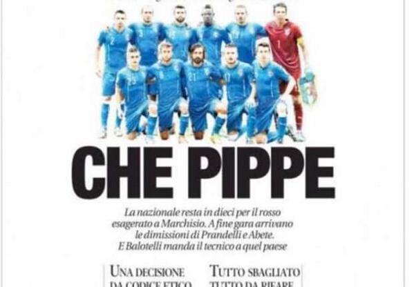 GoalItalia's tweet photo. E' un'#ITA che unisce... la stampa. Titoli 'feroci': "Pippe", "Brandelli", "Chiagni e morsi" http://t.co/eU2ZbHHlGR http://t.co/Fnfi4pJxTg