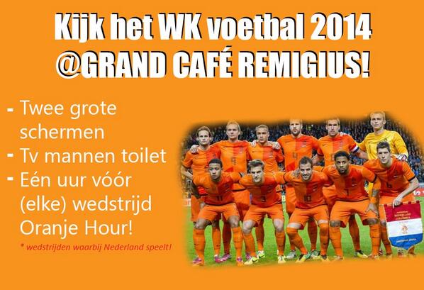 GC_Remigius's tweet photo. Kijk het #wk2014 @GC_Remigius !! Eén uur vóór elke wedstrijd waarbij Nederland speelt: Oranje Hour! http://t.co/SYn1o7QpBJ