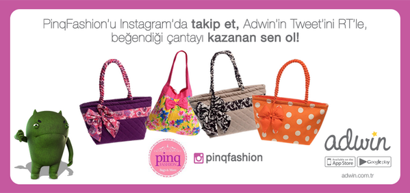 Bu tweeti RT et ve instagram.com/pinqfashion  'u takip et, PinqFashion'dan beğendiği çantayı kazanan sen ol!