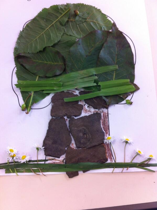 Class6HPS's tweet image. Do you like my tree collage? I collected leaves, bark, berries and flowers from the nature area. Will H