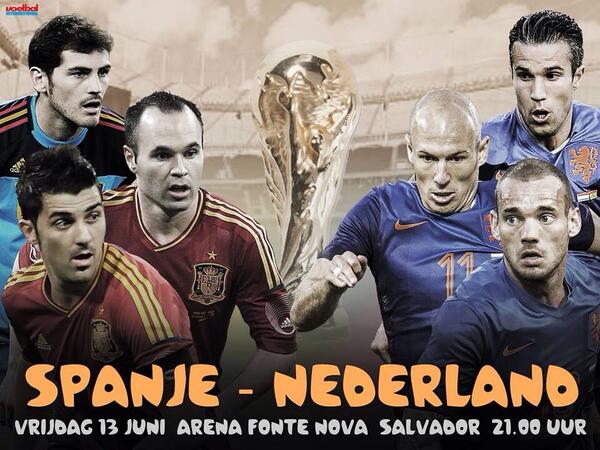 Vanavond 21.00 op groot scherm Spanje-Nederland!! Revanche op 2010 of..?