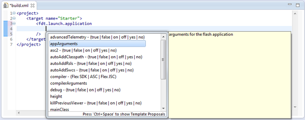FDT_IDE's tweet image. Did you know we have AutoCompletion for you even in the ANT tasks now? #ant #fdt #flashdev