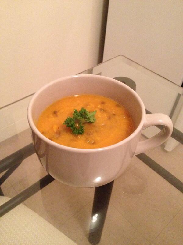 kate_morga's tweet photo. This Curried pumpkin, sweet potato &amp; lentil soup will get me through winter, thank you @forkthisway - delicious! http://t.co/agTHDqGHPv