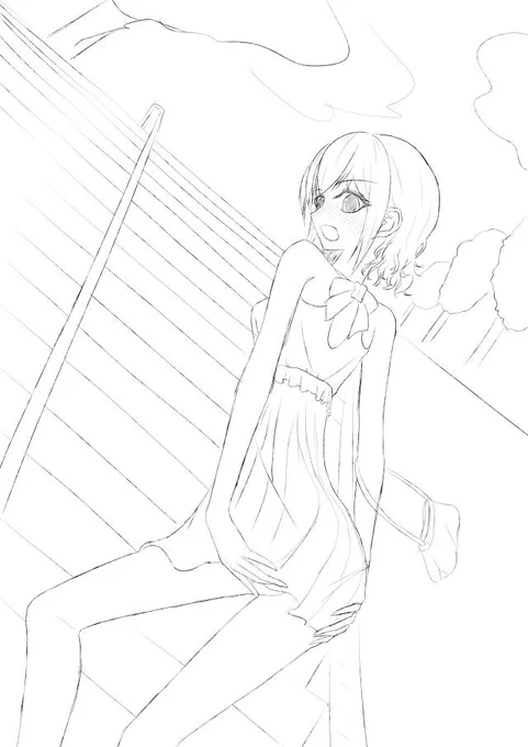 落描き。尻をこっちに向けてる絵何度か描いてるけど何度描いても苦手だ 