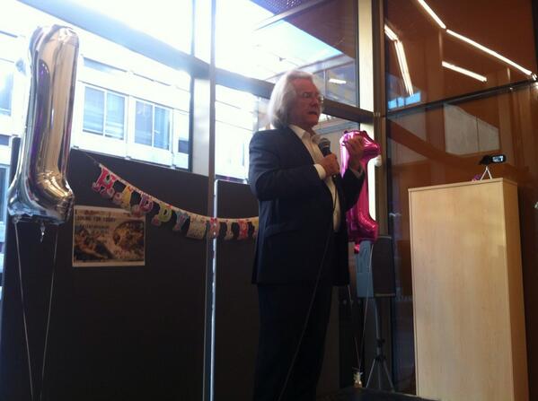 A C Grayling and his luscious locks speaking at our first birthday party!!!!