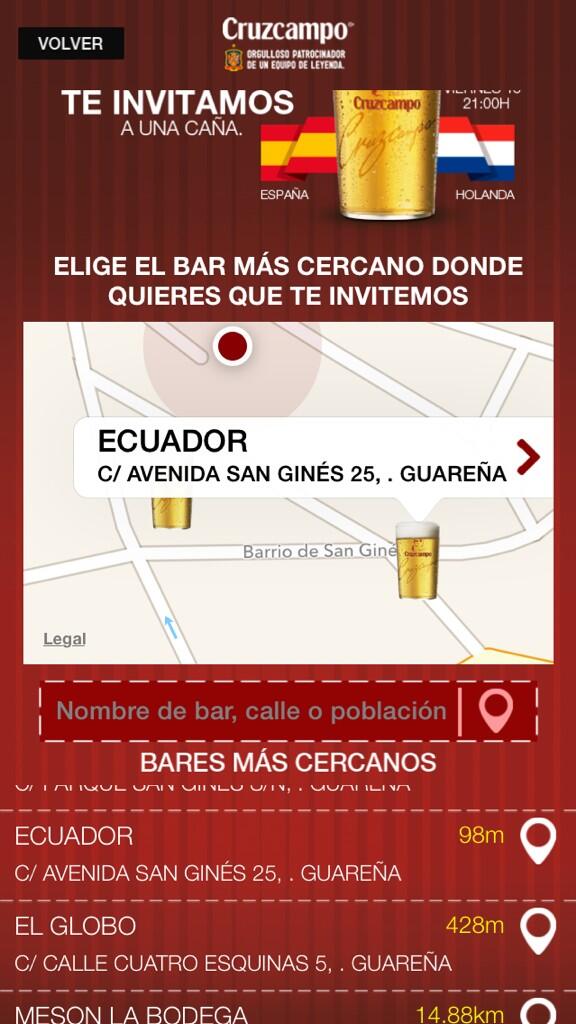 luismi1368's tweet photo. Descarga la aplicación "cruzcampo invita" y cn el primr gol d España tendrs una caña grats en @Cafe_Ecuador .RT 🇪🇸🍺🇪🇸 http://t.co/80bAr3S2IO