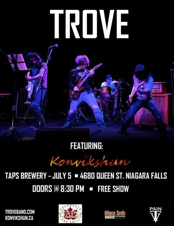 ericmart1976's tweet photo. "@PCamerah: Announcing: Trove. Taps on Queen w/Konvikshun! July 5th! @TroveBand @Konvikshun @paintvrules  http://t.co/sAz0Ac2Mro"