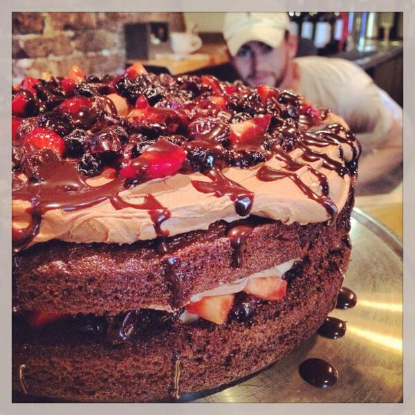 FrothyMonkey's tweet photo. Jerrod is eyeballing his piece of this Spiced Chocolate Cake w/Port Berries.
#frothyfaces http://t.co/RvUev2OKw8