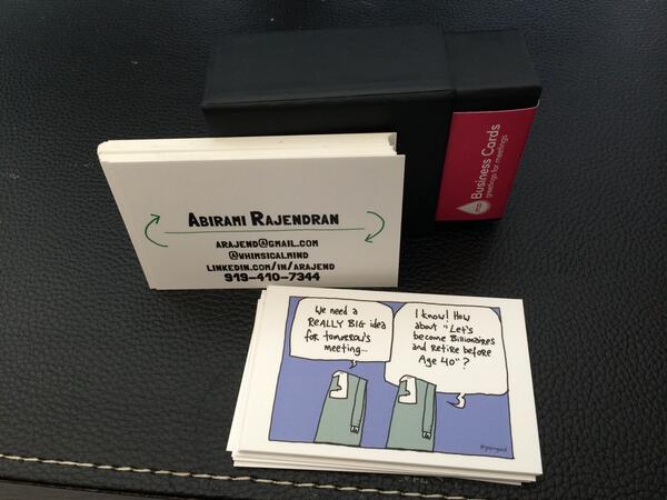 chamathukodam's tweet photo. Yay! My new @overheardatmoo business cards are here with the @gapingvoidart #moo #gapingvoidart #businesscard http://t.co/tXUOQLufd2
