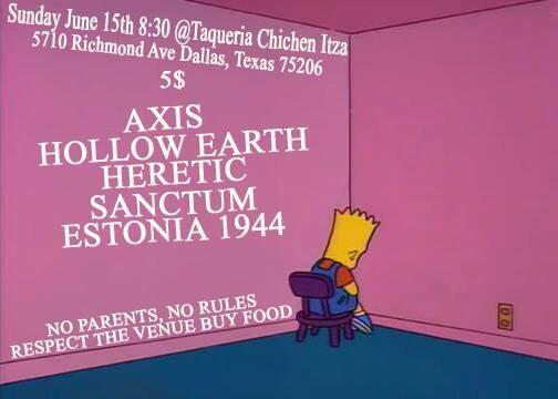 Dallas_Hardcore's tweet photo. This Sunday! Buy good and drinks from the Taqueria and don't be a shit head! http://t.co/TaToFL8T1A
