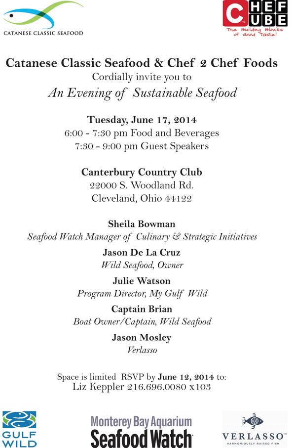 RT <a href="/SeafoodWatch/">Seafood Watch</a>: Hey #Cleveland! Check out this sustainable seafood dinner next Tuesday <a href="/GulfWild/">Gulf Wild™</a> <a href="/VerlassoSalmon/">VerlassoSalmon</a>