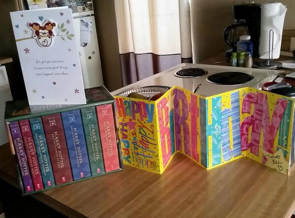 MissyMorris3's tweet photo. Woke up to this from my lovely boyfriend :) It's exactly what I asked for! #21stBirthday #NerdAlert #HarryPotter http://t.co/SFatG8stEC