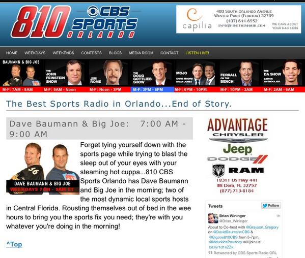 tuddle's tweet image. So much for "The Monster Destroyer" known as @BTLSRadio. @CBSSportsORL has wiped all traces of his existence.