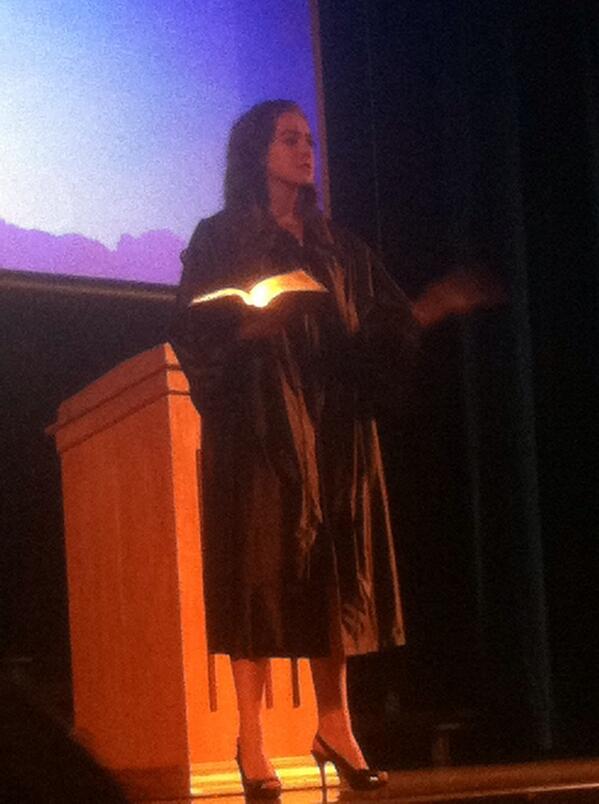 brock_meyer's tweet photo. Here is @HalieJohnson bringing The Word to her graduating class at the baccelorate http://t.co/p7lj0BxH5a