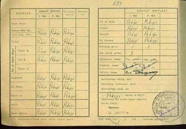 SeksenlerKitap's tweet photo. 80'li yıllarda karne... http://t.co/x5MMPtzC9G