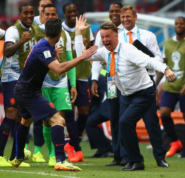 Congratulations to Louis van Gaal and two-goal <a href="/Persie_Official/">Robin van Persie</a> for an amazing 5-1 win for #NED over holders #ESP.