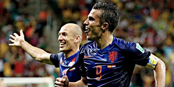 Robin Van Persie and Arjen Robben celebrating one of Netherland's five goals. (@MLS/Twitter) 