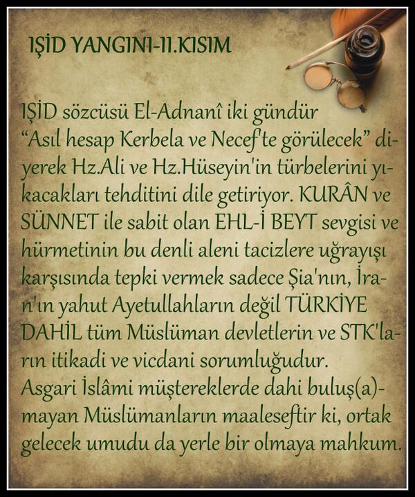 ahturgut's tweet photo. IŞİD veya başkalarınca Kerbelâ'nın tehdit edilmesi sadece Şia'nın değil tüm Müslümanların sorunudur. Zira... http://t.co/bIPPSaoBZS