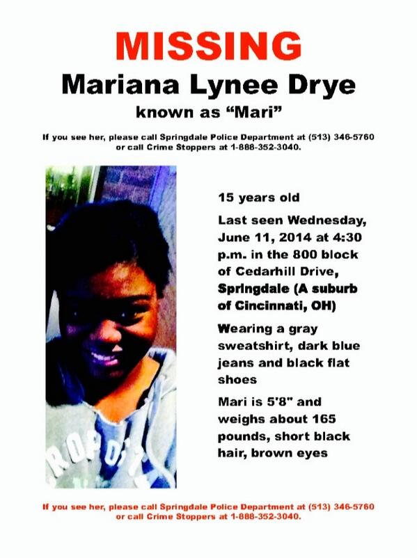 wsprankles's tweet photo. MISSING VIKING - MARIANA DRYE. Call Springdale Police or Crime Stoppers with any info. Check the flyer &amp; RETWEET. http://t.co/JDojx6P7SM