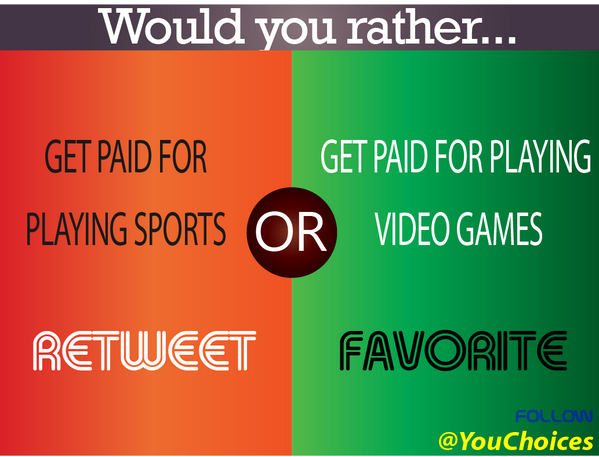 YouChoices's tweet photo. Sports or video games? http://t.co/AI5AhuNxq5